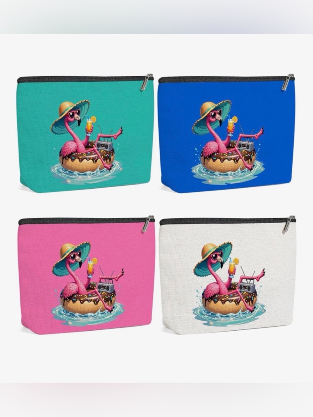 Flamingo Summer Cosmetic Bag - Pink, Teal, Blue, White